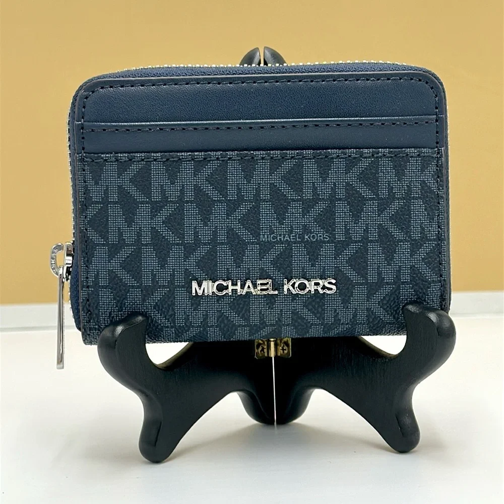 Michael Kors Women Medium Logo Zip Around Card Case Coin Pouch Wallet Admiral Ml